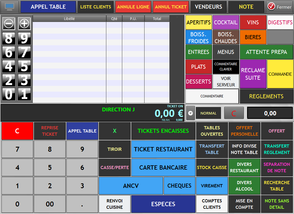 Logiciel de caisse Logic'S Encaissements - Interface point de vente tactile avec catégories colorées